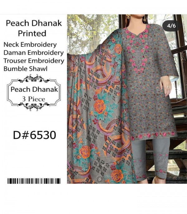 Peach Dhanak- 3pcs-GRAY- (Replica)