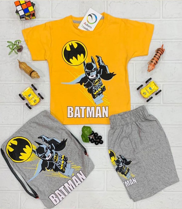 Casual Fire Yellow Batman t-Shirt with Gray Short Trouser